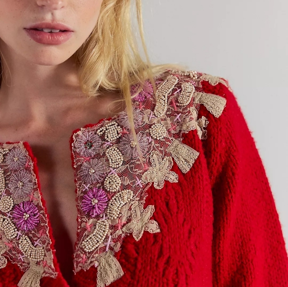 Free People One FP Pixie Cardi- Red sweater - L - NWOT - Picture 3 of 5